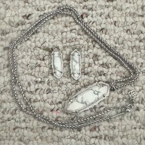 Kendra Scott Silver White Howlite Pendant Necklace & Francie Earrings Set